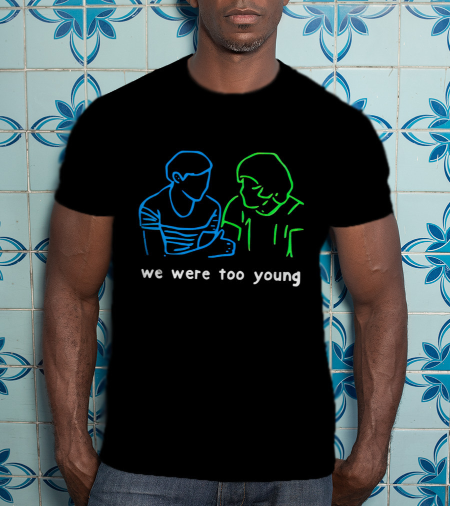 We Were Too Young Neon Outline Two People Conversation T-Shirt