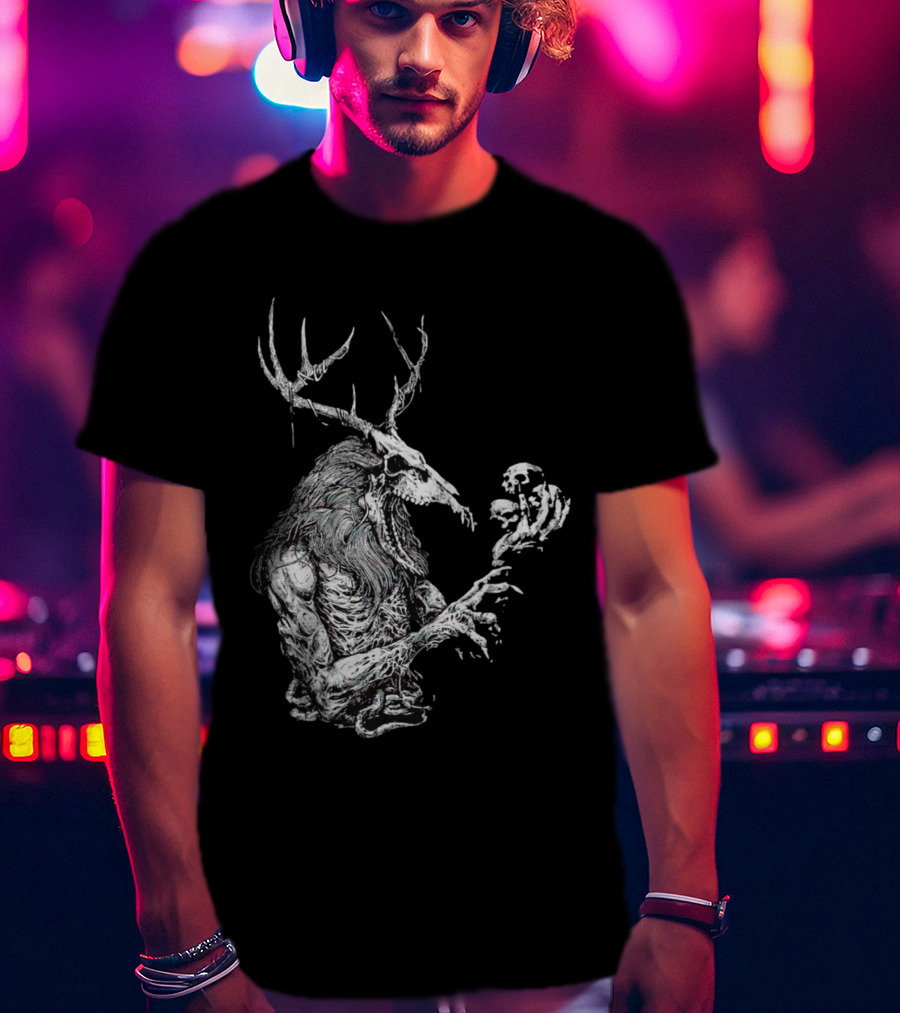 Wendigo Antlered Skull Creature Grasping Skulls T-Shirt
