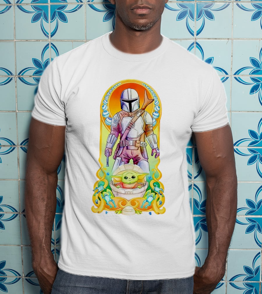 Art Nouveau Style Mando And Grogu Mandalorian T-Shirt