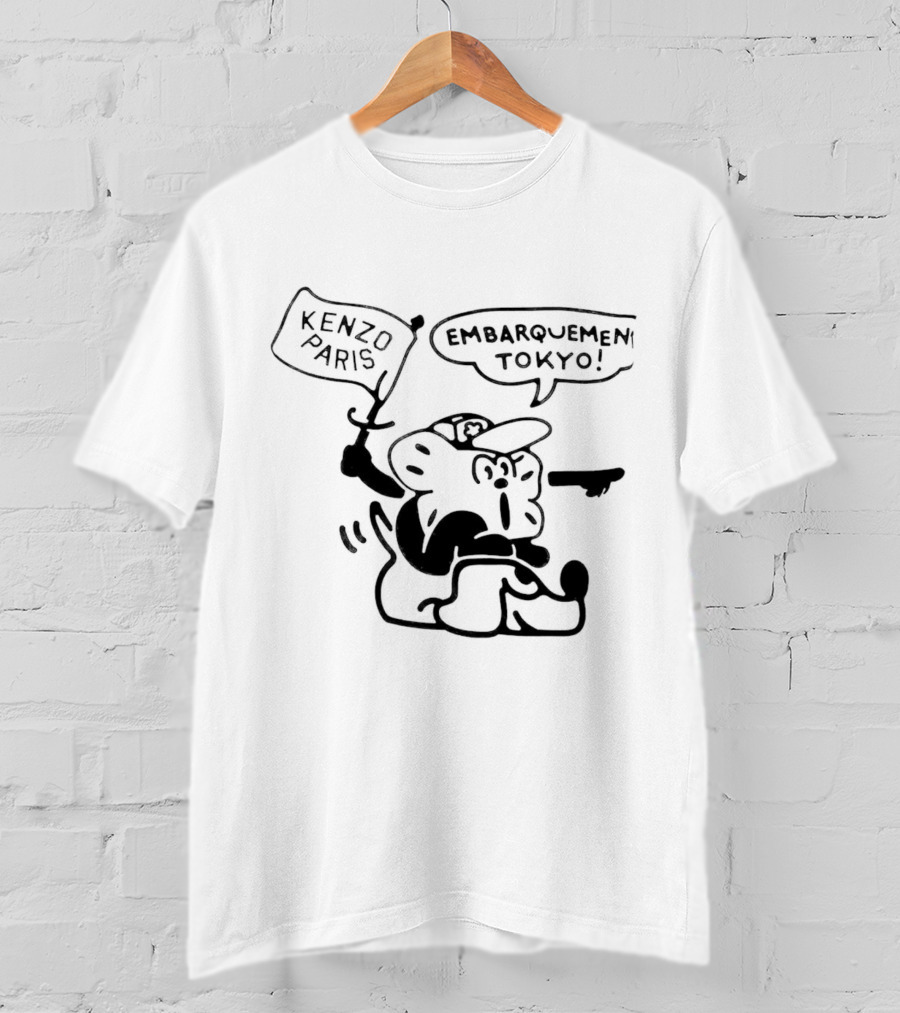 Kenzo Paris Embarquement Tokyo Cartoon Character With Flag T-Shirt