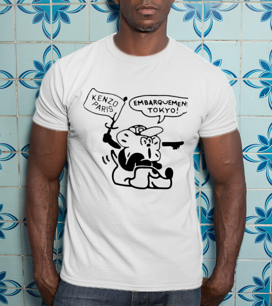 Kenzo Paris Embarquement Tokyo Cartoon Character With Flag T-Shirt