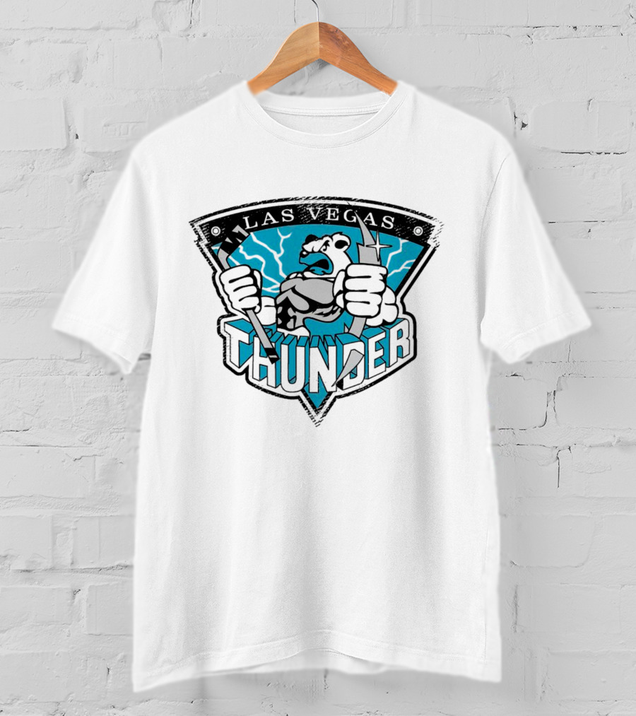 Las Vegas Thunder Hockey Bear With Lightning And Sticks T-Shirt