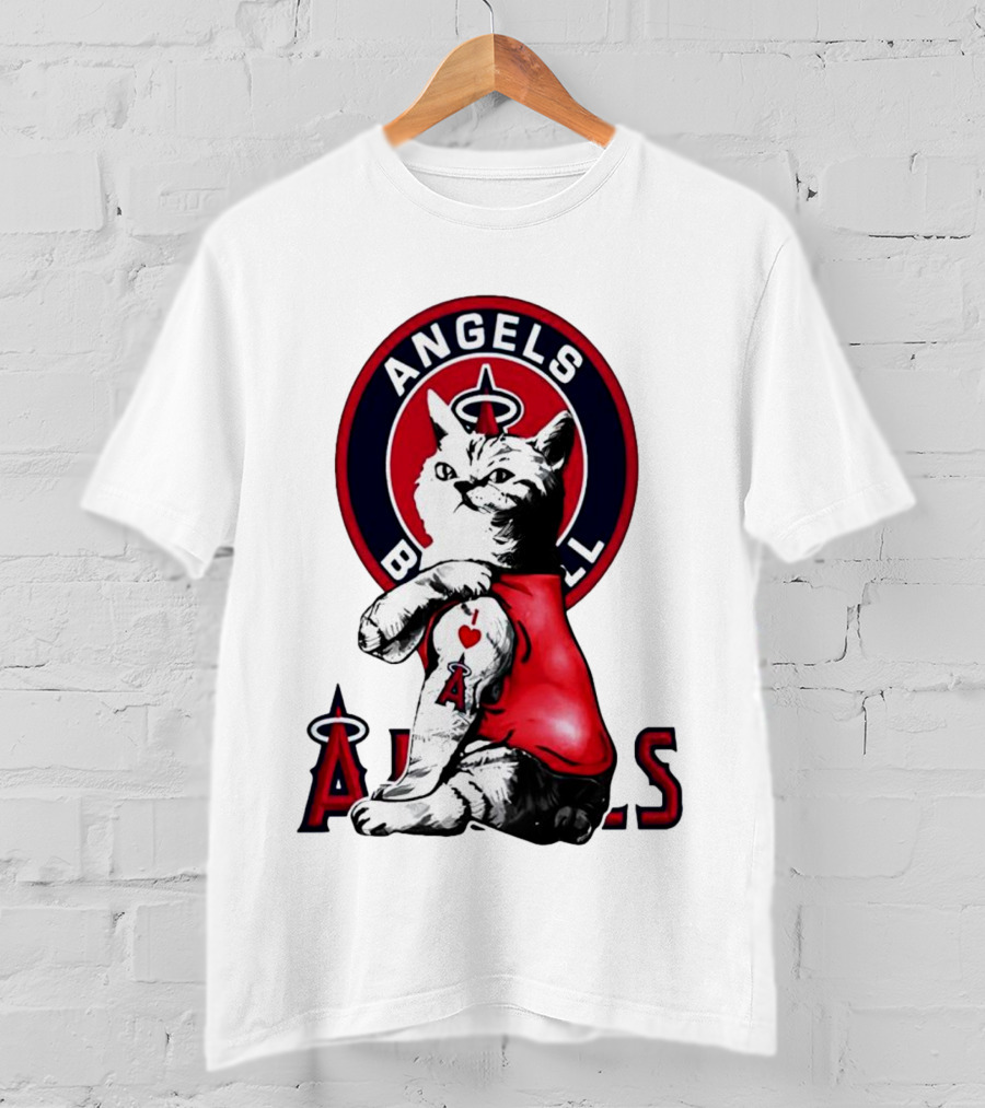 Tattoo Cat Los Angeles Angels Baseball Logo I Love Angels T-Shirt