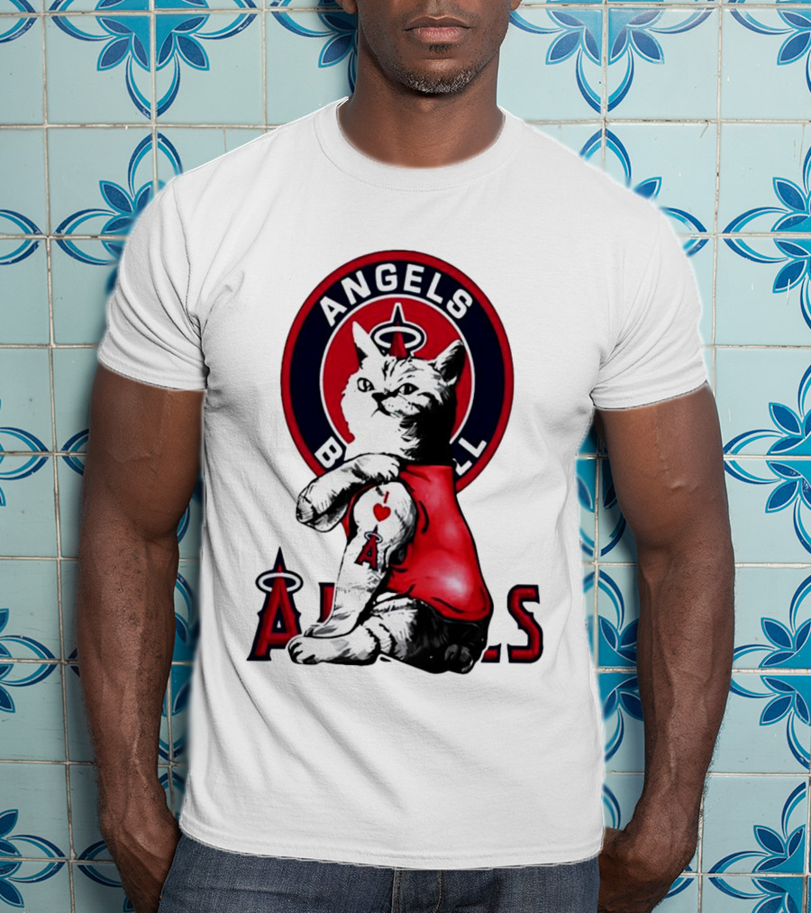 Tattoo Cat Los Angeles Angels Baseball Logo I Love Angels T-Shirt