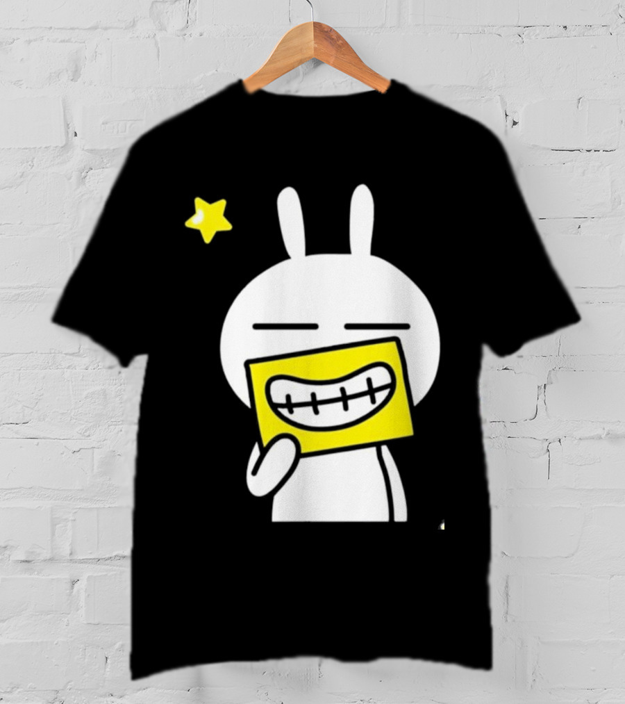 Tuzki Holding Fake Smile Cartoon Character With Star T-Shirt