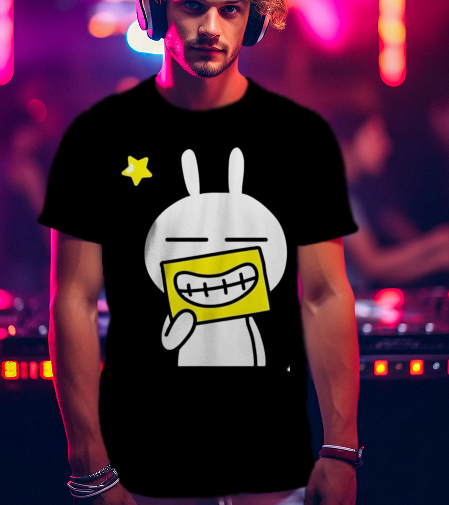 Tuzki Holding Fake Smile Cartoon Character With Star T-Shirt