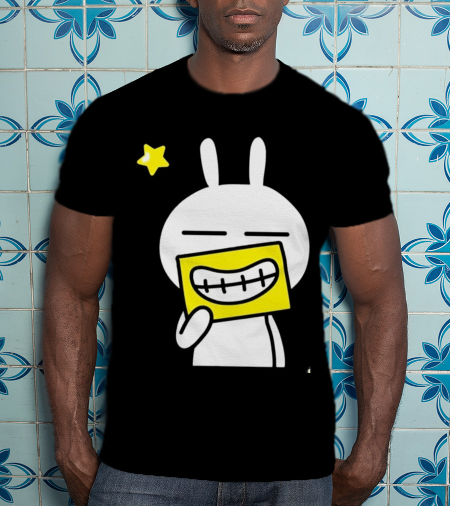 Tuzki Holding Fake Smile Cartoon Character With Star T-Shirt
