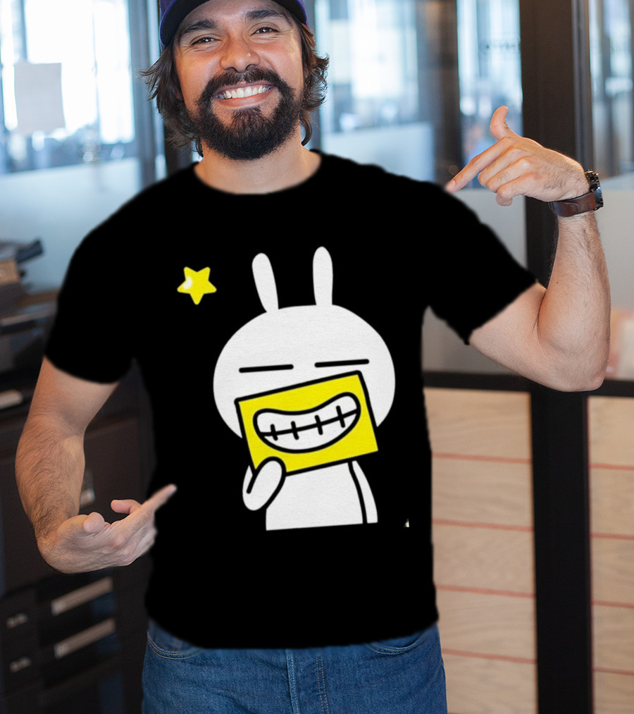 Tuzki Holding Fake Smile Cartoon Character With Star T-Shirt