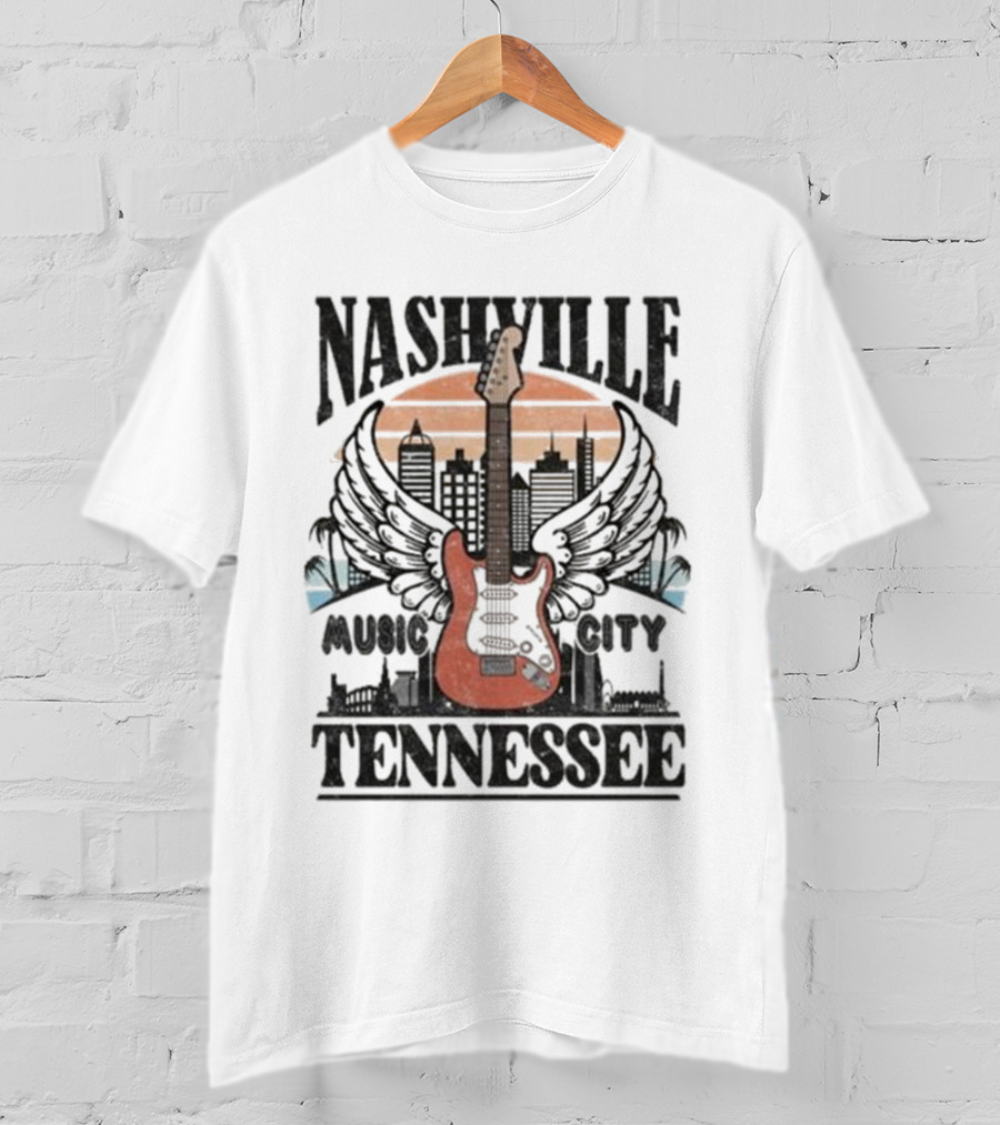 Nashville Tennessee Music City Electric Guitar Skyline Wings T-Shirt