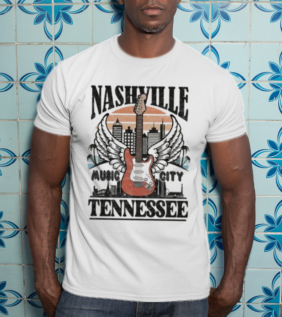 Nashville Tennessee Music City Electric Guitar Skyline Wings T-Shirt