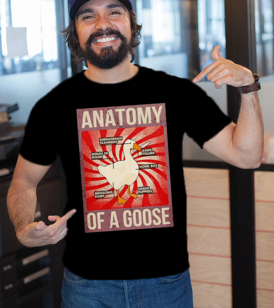Anatomy Of A Goose Shenanigan Scanners Wings Of Doom Knife Folder Honk Box Menacing Rump Chaos Flippers T-Shirt