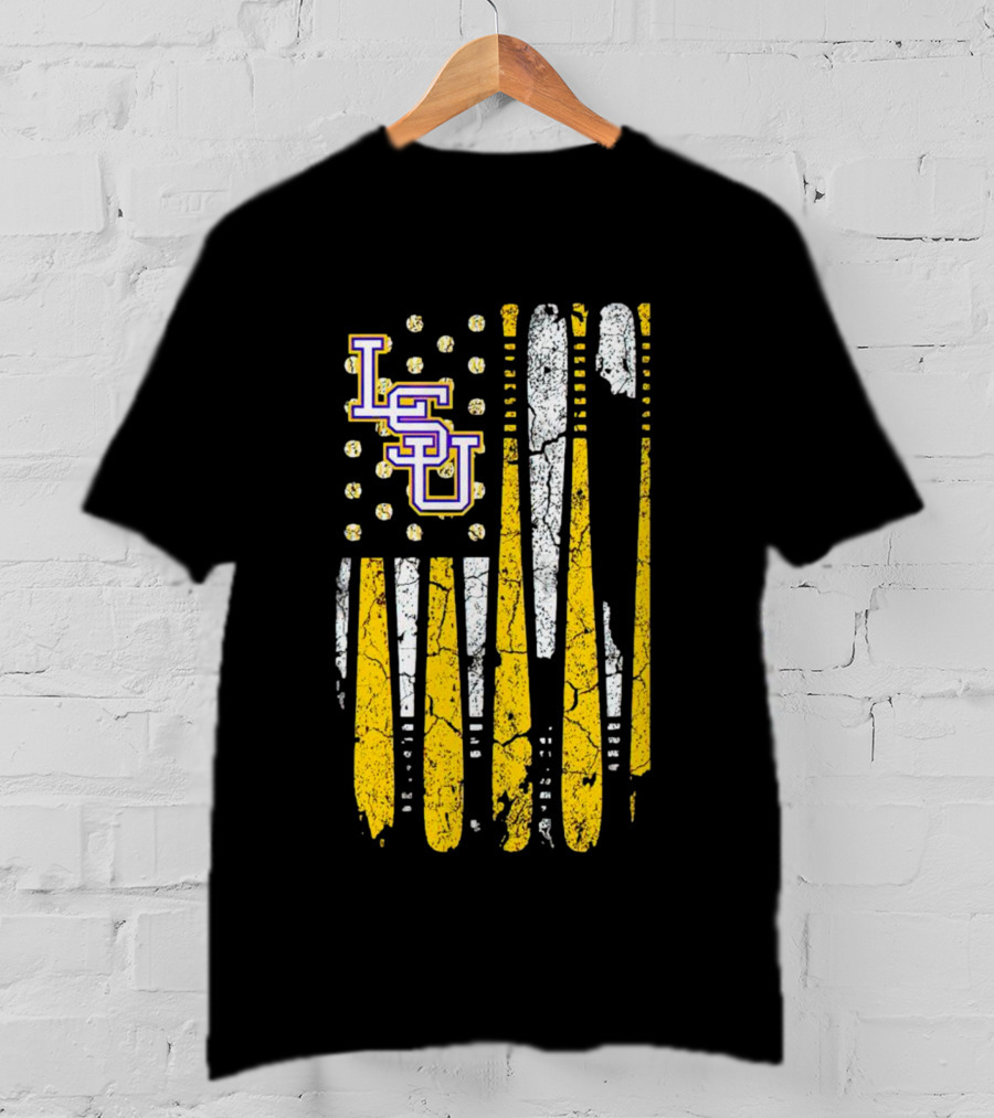 Louisiana State LSU Tigers Baseball Flag America Champ T-Shirt
