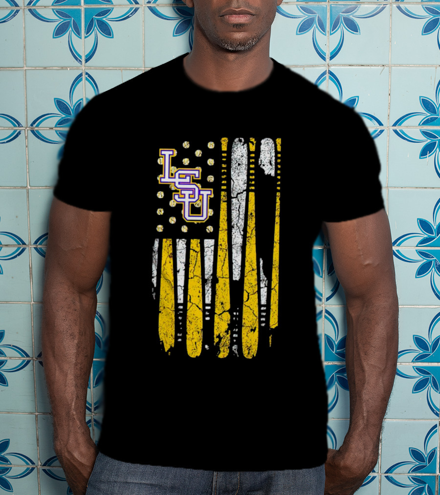 Louisiana State LSU Tigers Baseball Flag America Champ T-Shirt