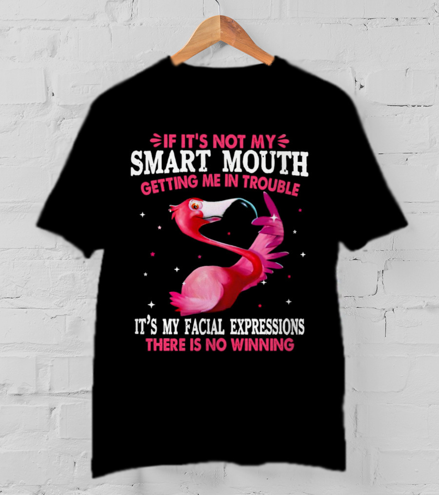 If It's Not My Smart Mouth Getting Me In Trouble It's My Facial Expressions There Is No Winning Flamingo T-Shirt