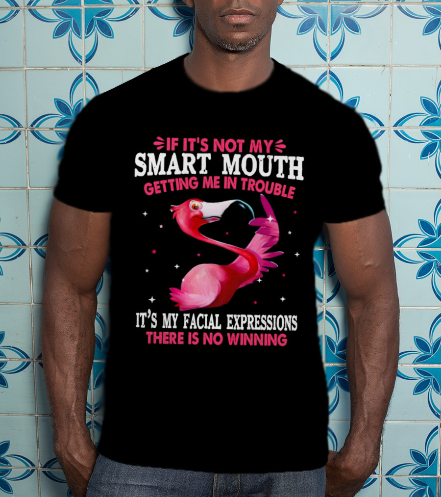 If It's Not My Smart Mouth Getting Me In Trouble It's My Facial Expressions There Is No Winning Flamingo T-Shirt