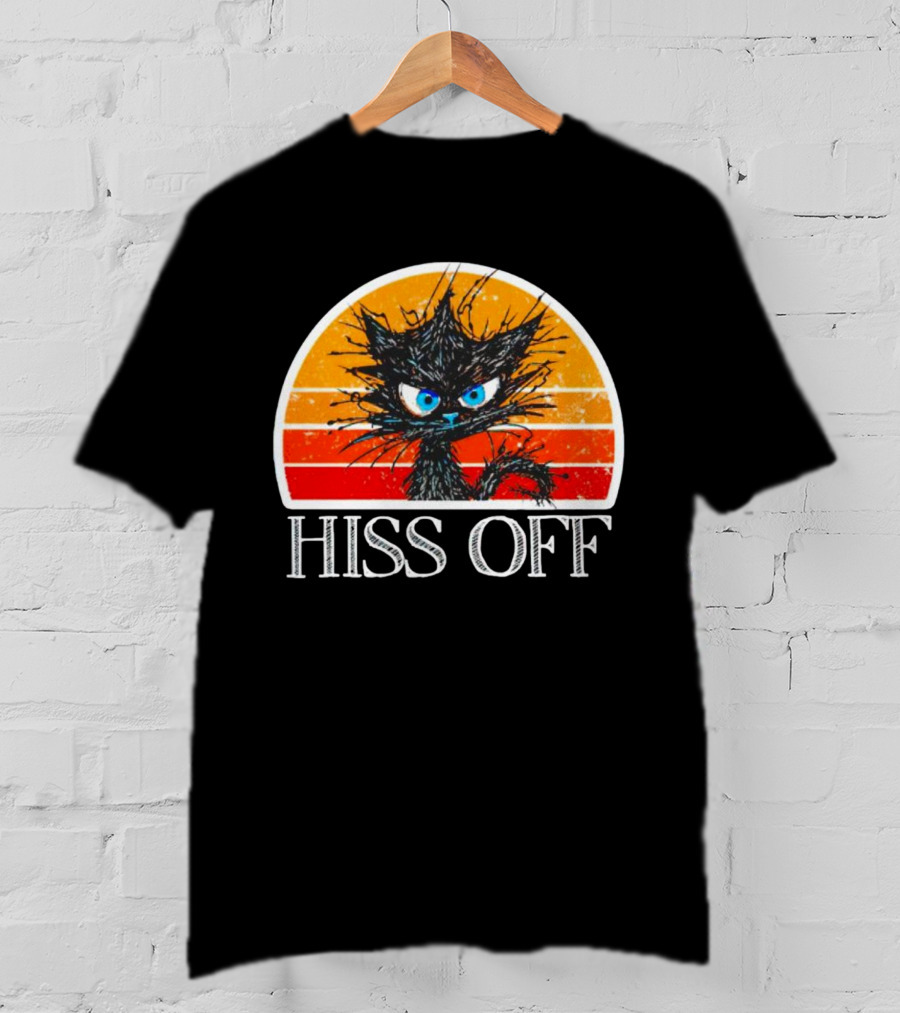Hiss Off Funny Black Cat Vintage Sunset T-Shirt
