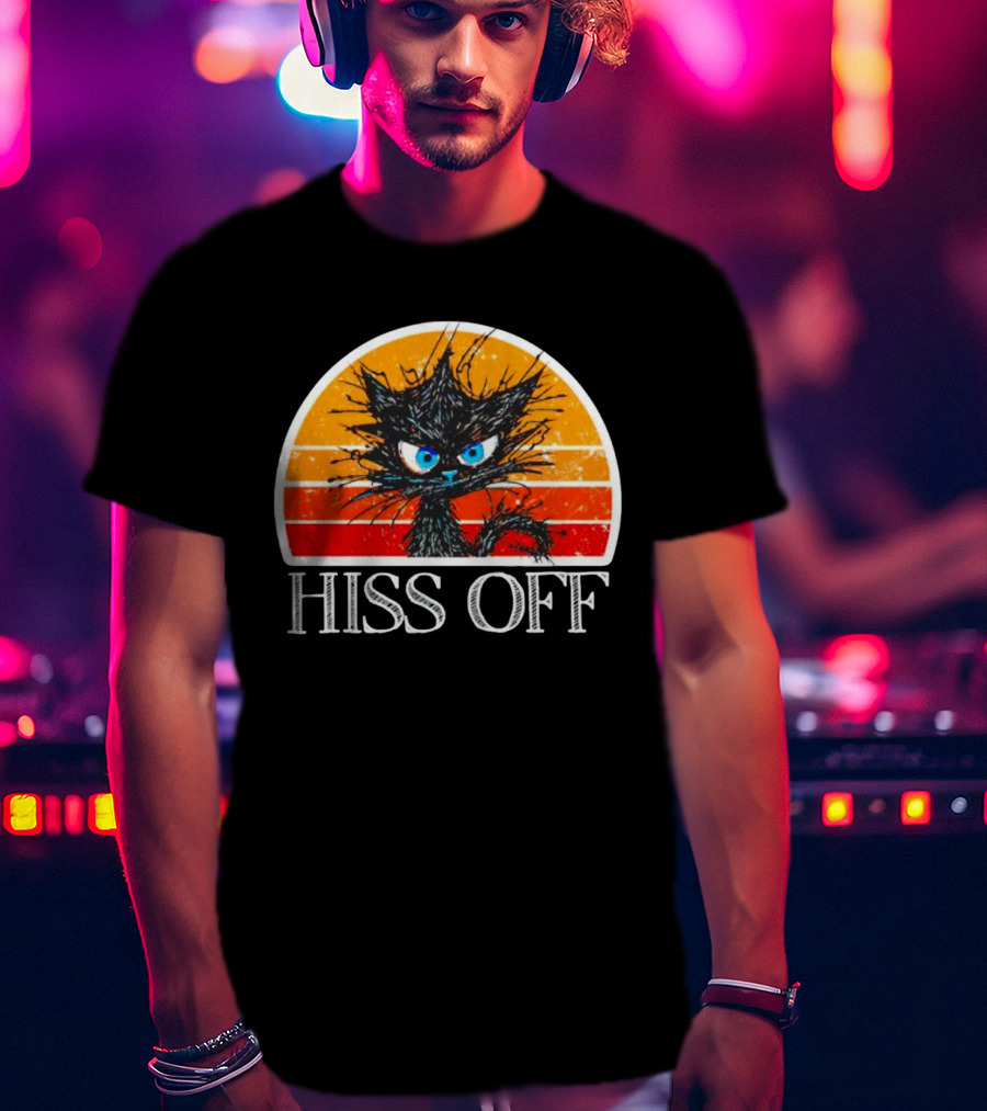 Hiss Off Funny Black Cat Vintage Sunset T-Shirt