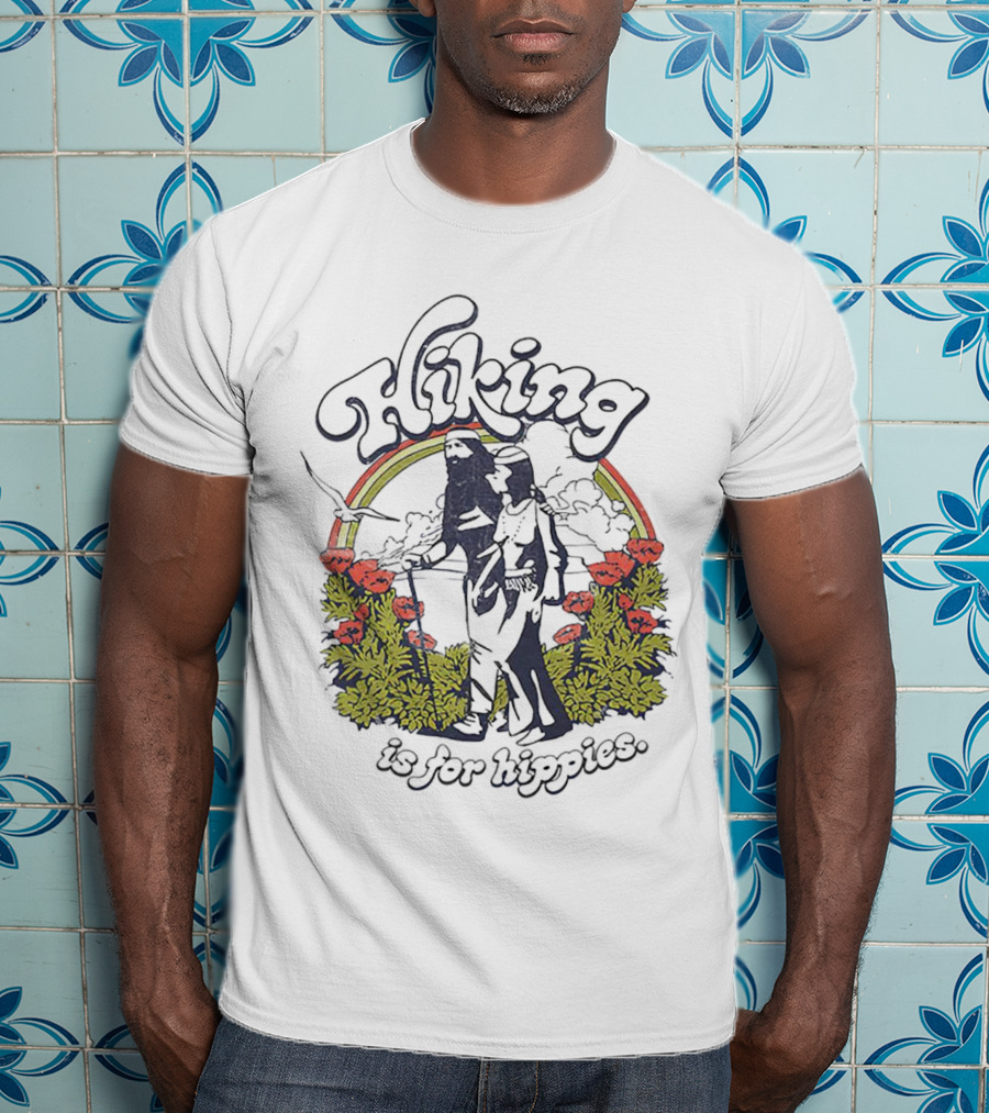 Hiking Is For Hippies Vintage Floral Rainbow Scene T-Shirt