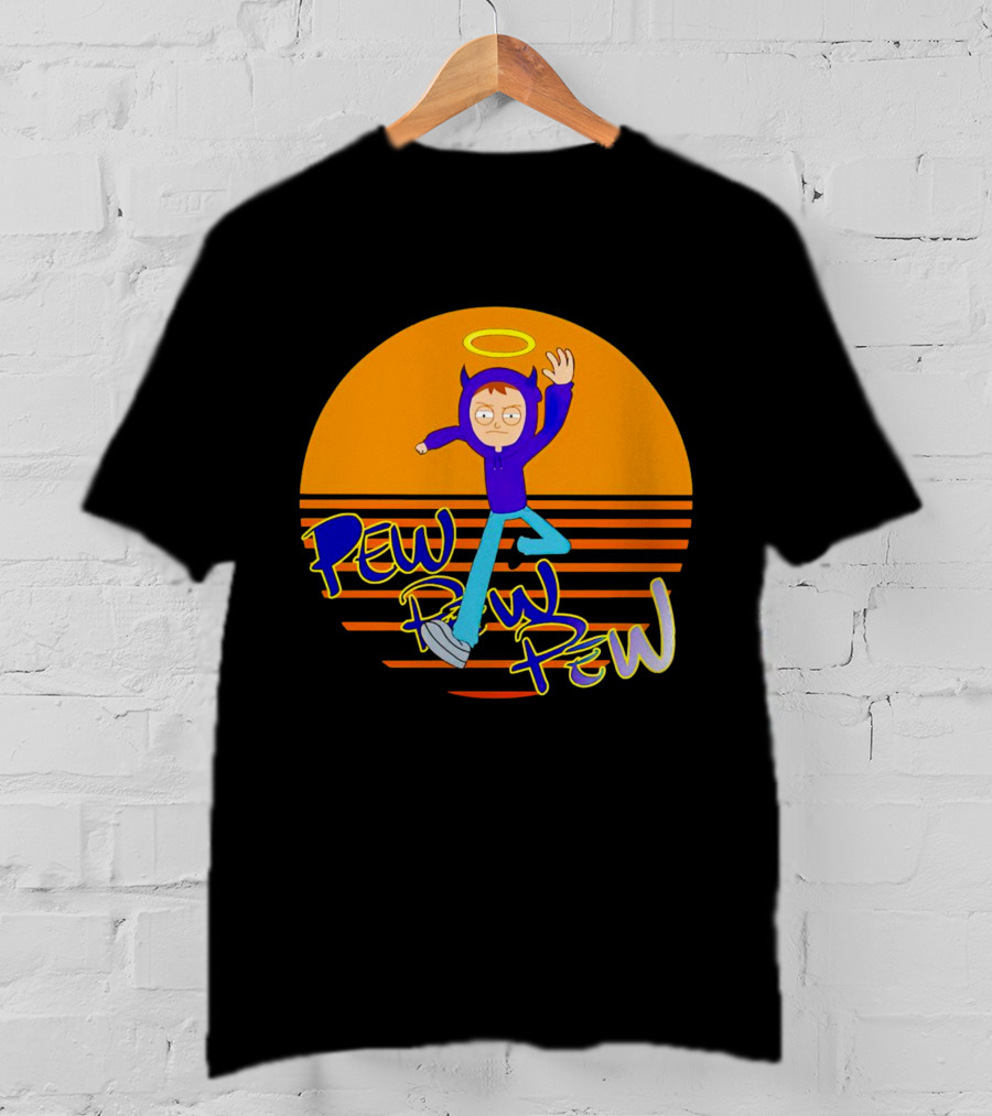 Thasup Pew Pew Pew Vintage Halo Character In Purple Hoodie And Blue Pants With Orange T-Shirt