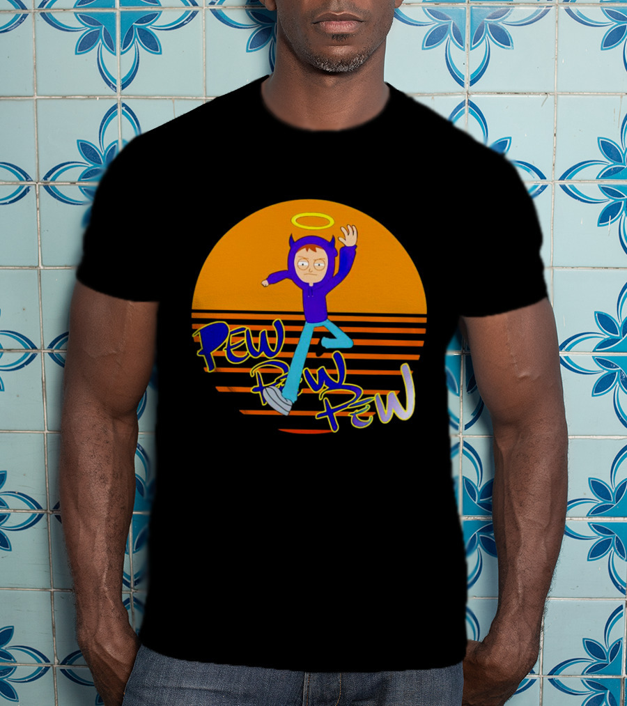 Thasup Pew Pew Pew Vintage Halo Character In Purple Hoodie And Blue Pants With Orange T-Shirt