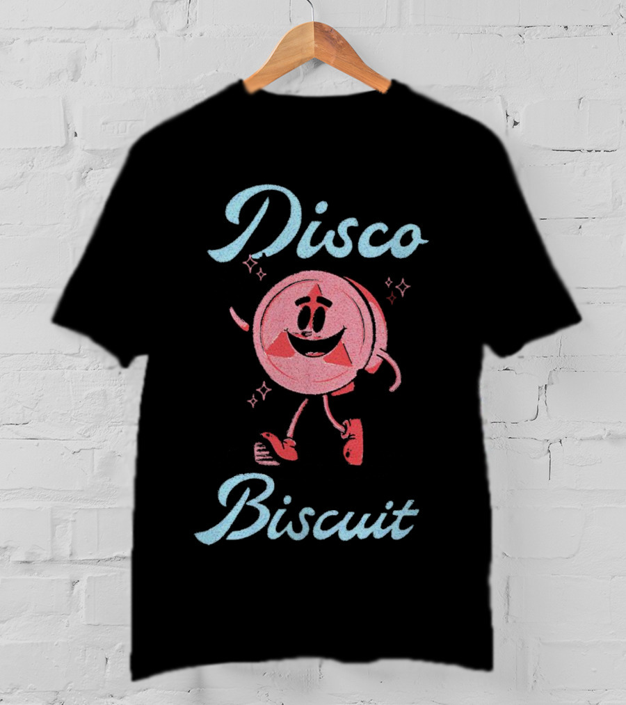 Disco Biscuit Dancing Cartoon Style On Checkered Floor T-Shirt