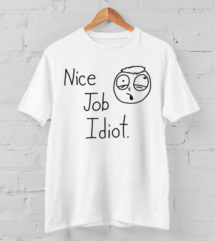 Smosh Nice Job Idiot Text With Cartoon Face Sketch T-Shirt