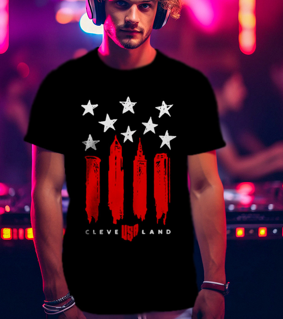 Cleveland USA Land Stars And Stripes Skyline T-Shirt