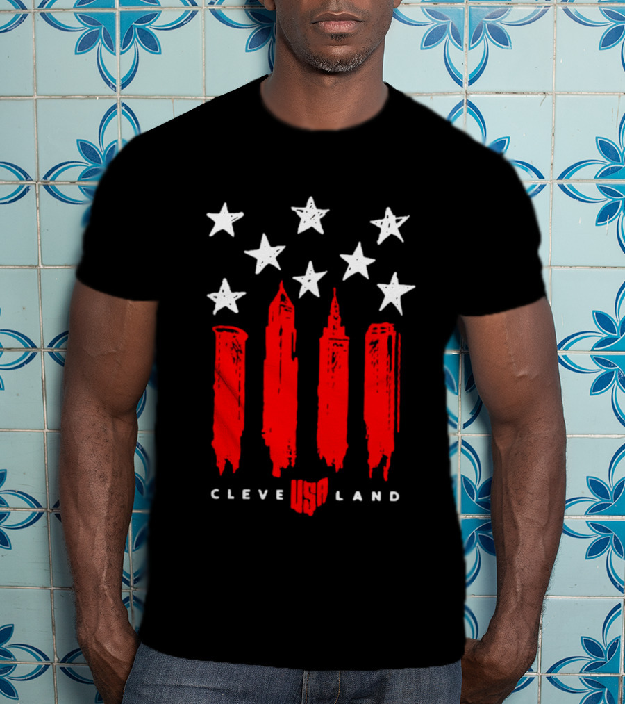 Cleveland USA Land Stars And Stripes Skyline T-Shirt