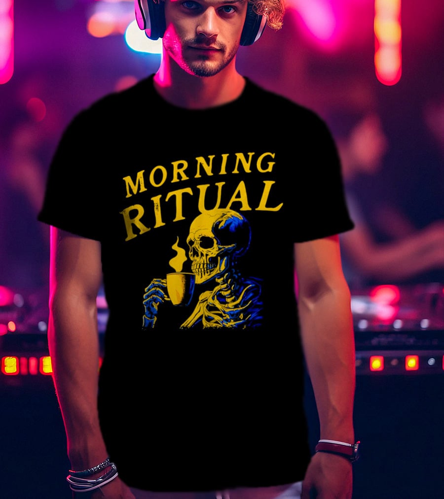 Morning Ritual Skeleton Coffee Cup T-Shirt