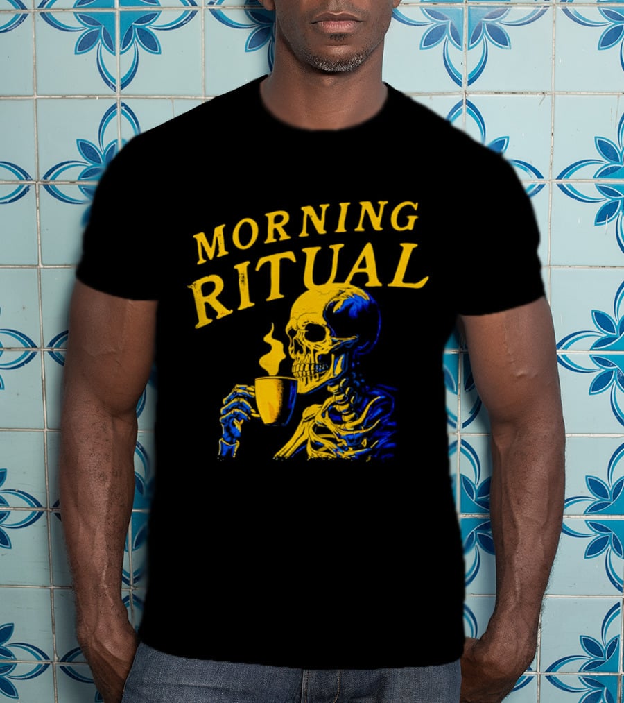Morning Ritual Skeleton Coffee Cup T-Shirt