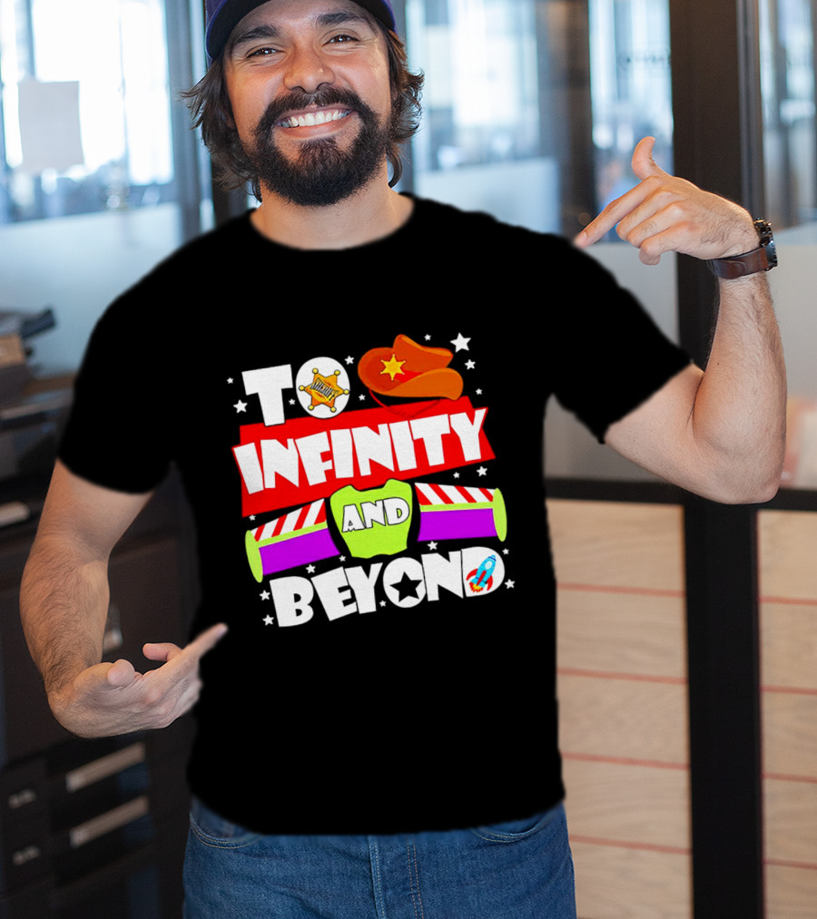 To Infinity And Beyond Toy Story Sheriff Badge Cowboy Hat Rocket T-Shirt