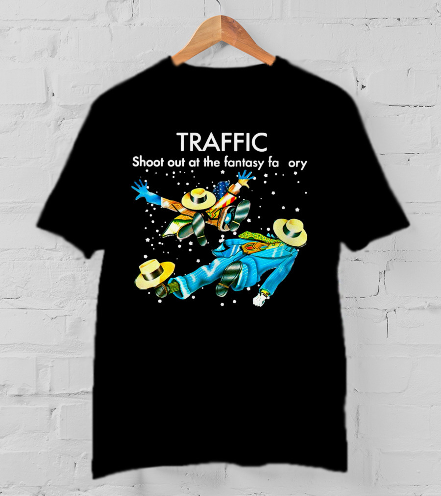 TRAFFIC Shoot Out At The Fantasy Factory With Flying Figures And Hats T-Shirt