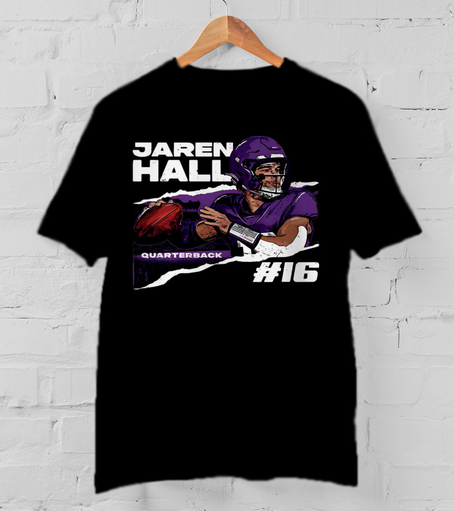 Jaren Hall Minnesota Quarterback #16 Torn Football T-Shirt