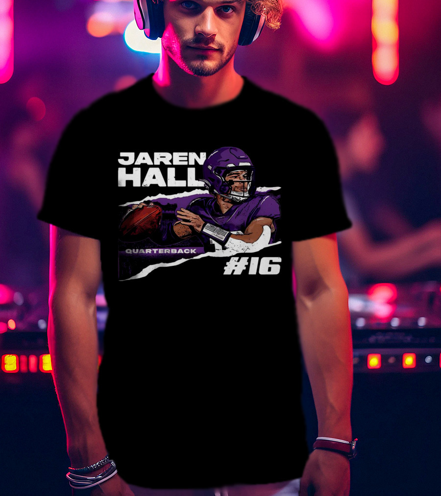 Jaren Hall Minnesota Quarterback #16 Torn Football T-Shirt