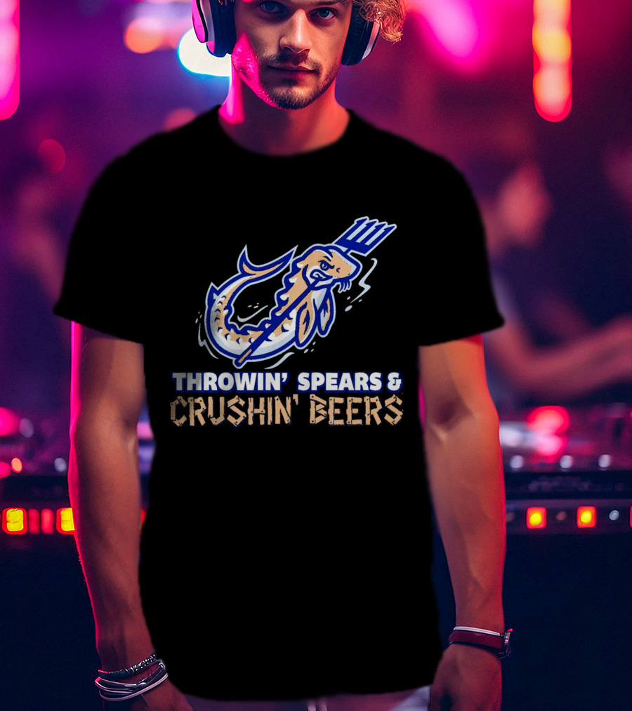 Throwin' Spears And Crushin' Beers Catfish With Pitchfork T-Shirt