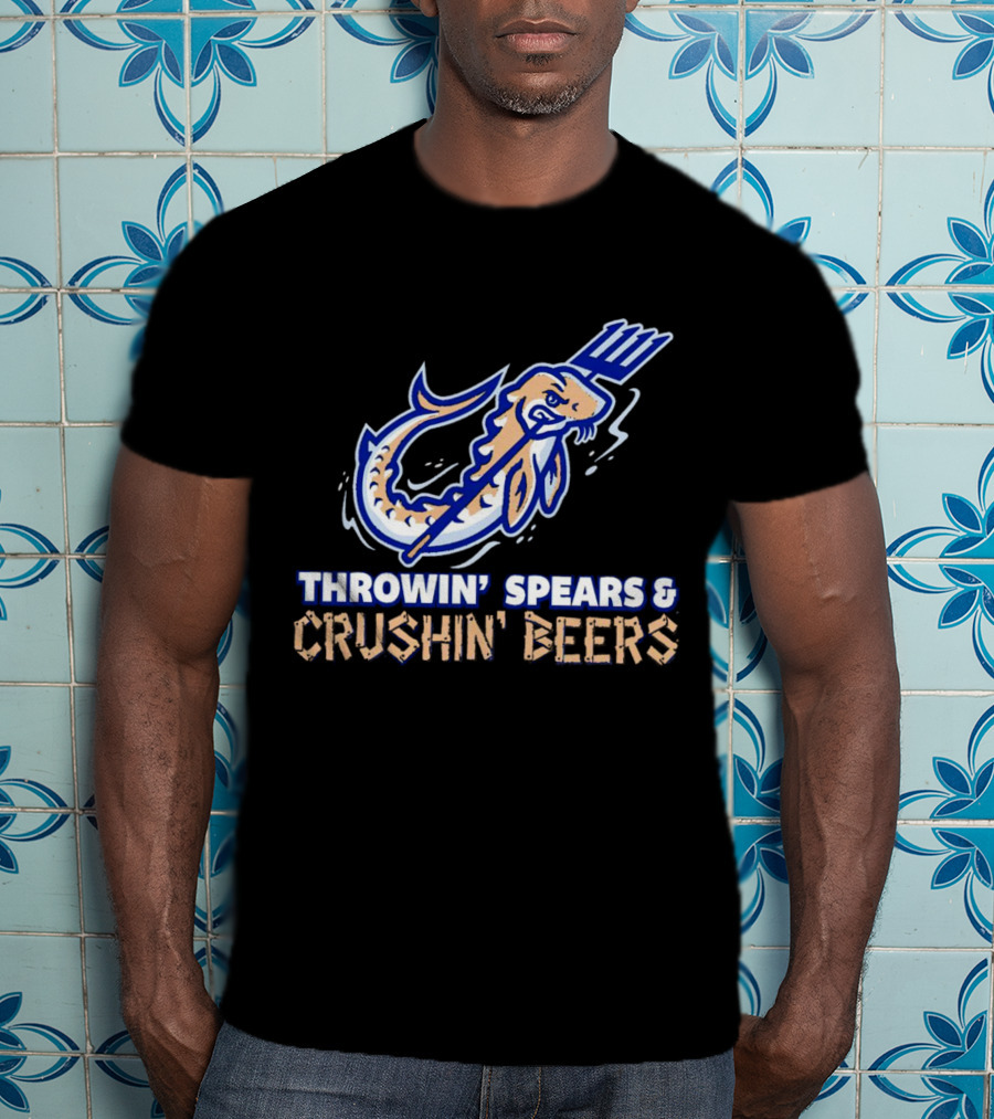 Throwin' Spears And Crushin' Beers Catfish With Pitchfork T-Shirt