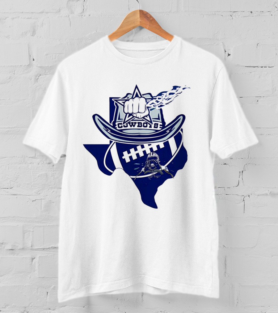 Texas Cowboys Star Hat Fist Football Map T-Shirt