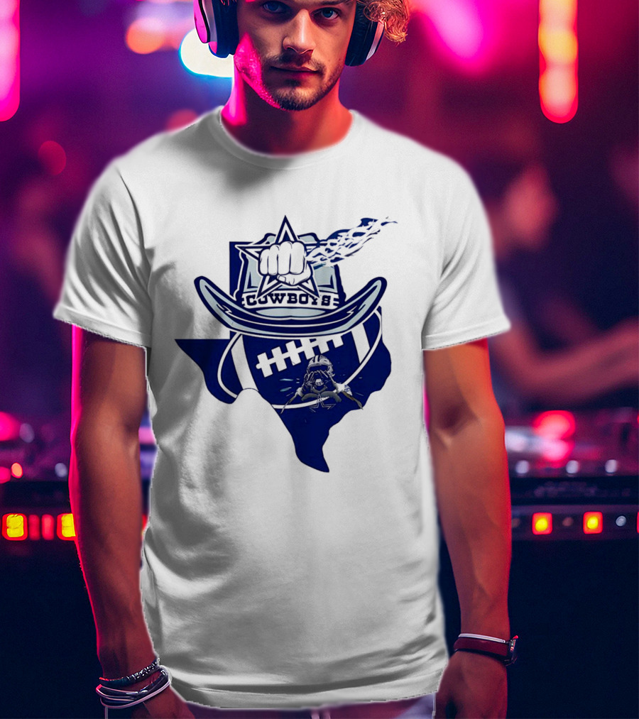Texas Cowboys Star Hat Fist Football Map T-Shirt