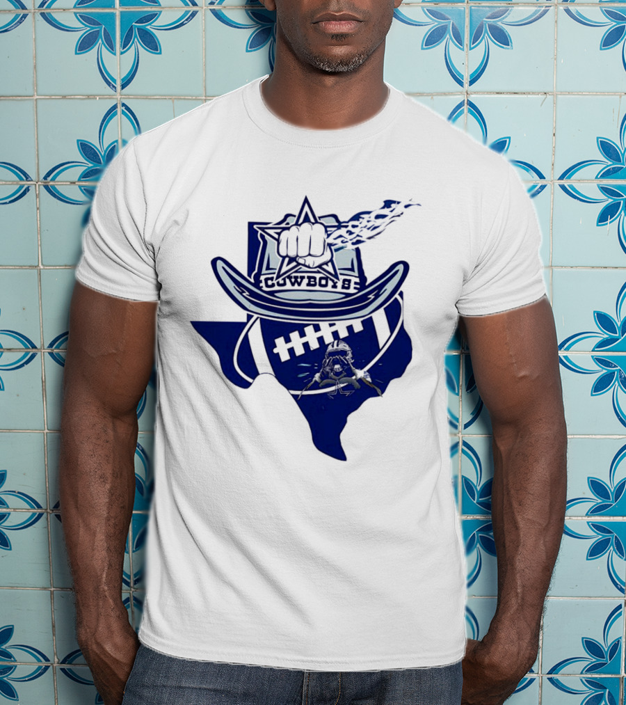 Texas Cowboys Star Hat Fist Football Map T-Shirt