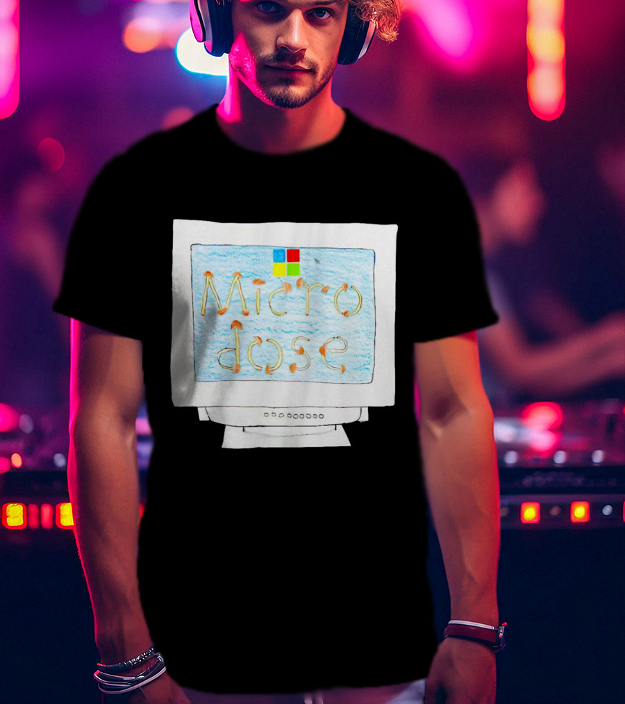 Microdose Windows Parody With Magic Mushrooms On Vintage Computer Screen T-Shirt