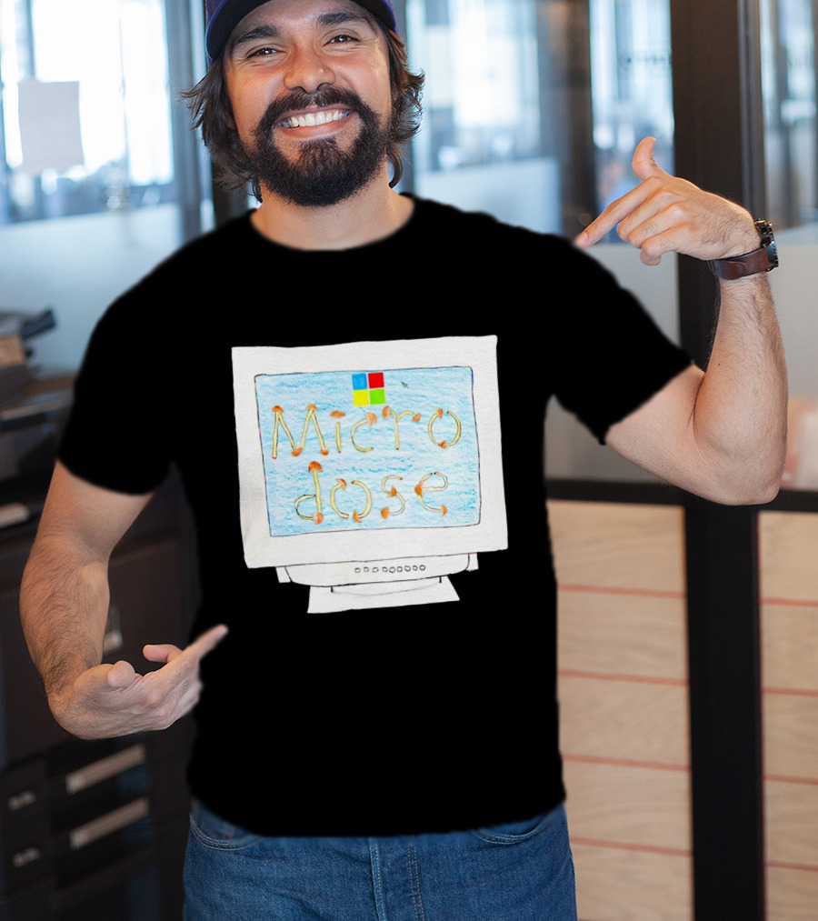 Microdose Windows Parody With Magic Mushrooms On Vintage Computer Screen T-Shirt