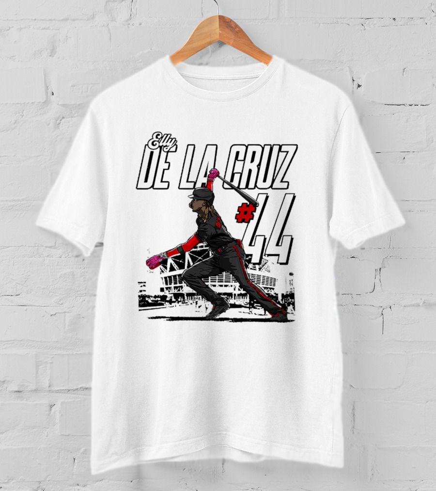 Elly De La Cruz #44 Cincinnati Reds MLBPA Action Pose Stadium Background T-Shirt