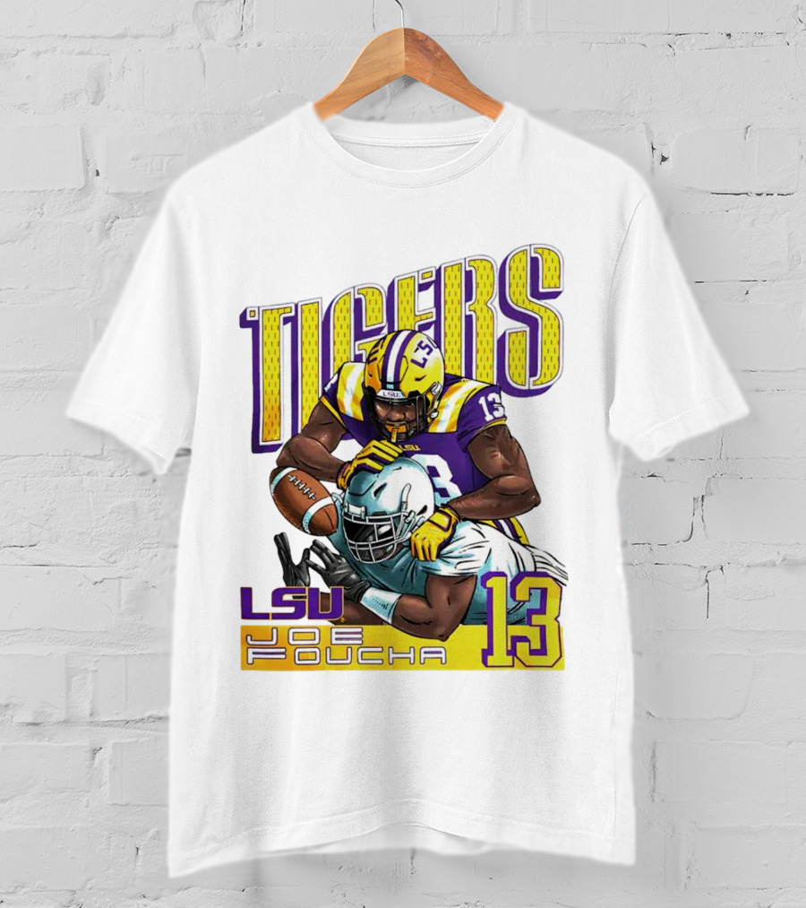 LSU Tigers Joe Foucha 13 Football Tackle T-Shirt
