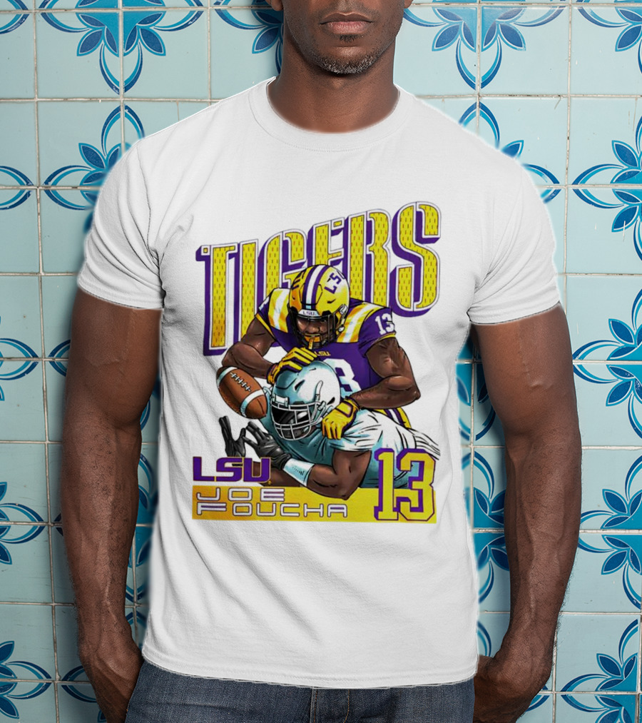 LSU Tigers Joe Foucha 13 Football Tackle T-Shirt