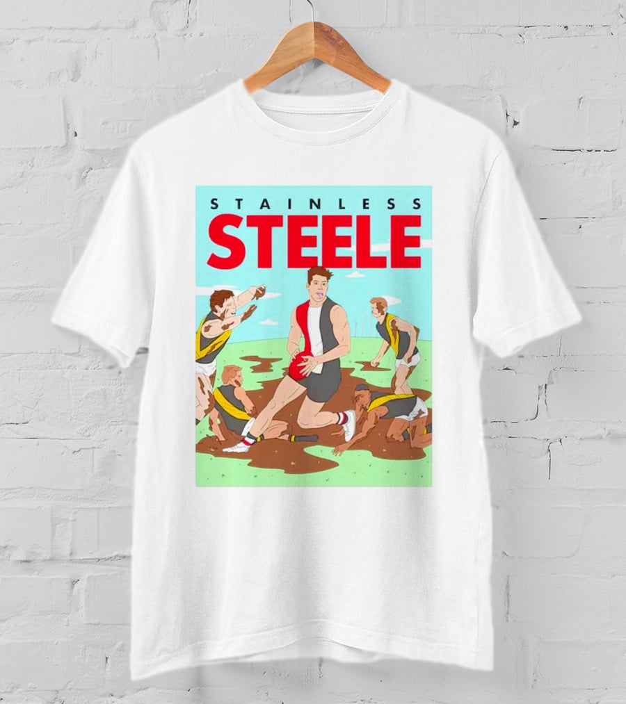 Stainless Steele AFL Football Hero In Action On Muddy Field T-Shirt