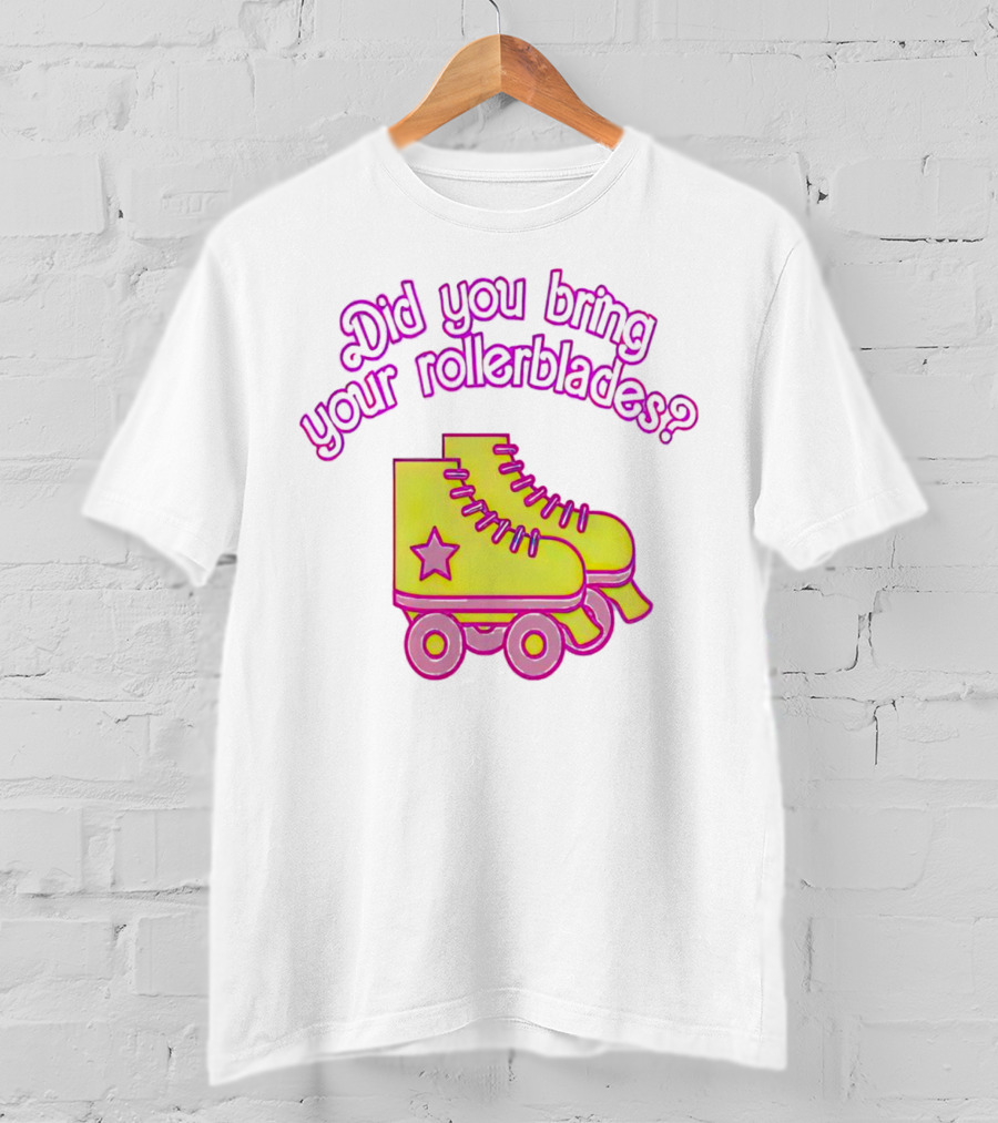 Did You Bring Your Rollerblades Retro Neon Yellow Pink Star Roller Skates T-Shirt