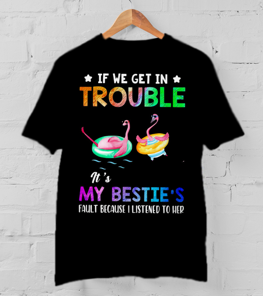 If We Get In Trouble It's My Bestie's Fault Because I Listened To Her Flamingo Floating Fun T-Shirt
