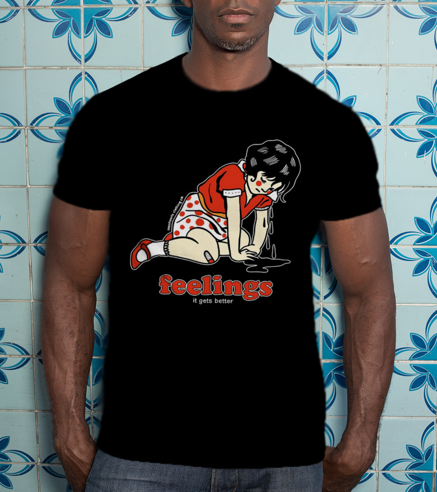Feelings It Gets Better Vintage Cartoon Girl Red Polka Dot Dress T-Shirt