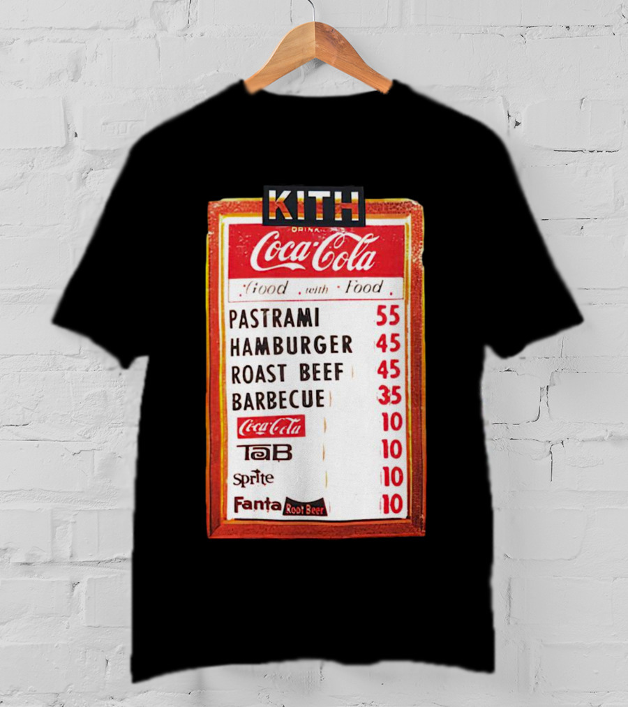 Kith Coca Cola Good With Food Vintage Menu Pastrami Hamburger Roast Beef Barbecue TaB Sprite Fanta Root Beer T-Shirt