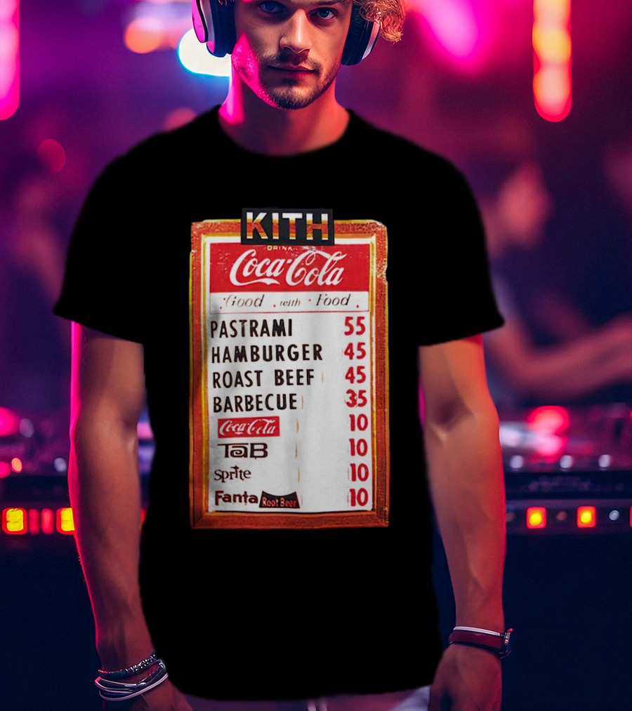 Kith Coca Cola Good With Food Vintage Menu Pastrami Hamburger Roast Beef Barbecue TaB Sprite Fanta Root Beer T-Shirt